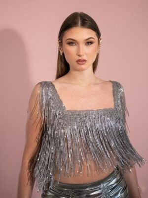 Glam Basic Silver Fringe Top